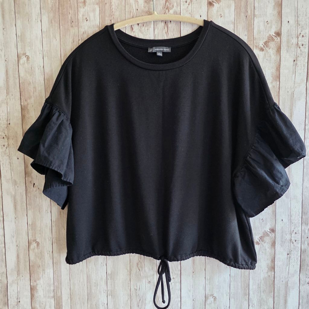 Women's Adrianna Papell Black Ruffle Sleeve Top Blouse L - Picture 2 of 7